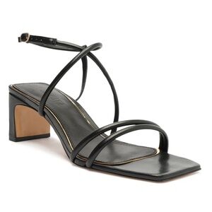 Schutz Aimee Leather Strappy Block Heel Sandals Black size 7.5 NIB